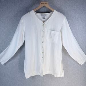 Valerie Stevens Petites Blouse Womens White Pure Linen Top Shell Buttons Small
